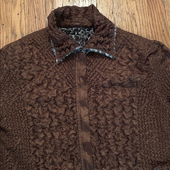 UbU Reversible Leopard Print Faux Fur And Solid Brown Jacket Zip Front Pockets M - Picture 5 of 11